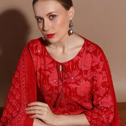 Anouk Floral Embroidered Regular Pure Cotton Straight Kurta with Trousers & Dupatta-image-8