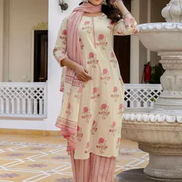 SKYLEE Women Printed Regular Kurta with Trousers & With Dupatta-image-98