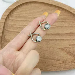 Krelin Gold-Plated Cubic Zirconia Studded Contemporary Shaped Drop Earrings-image-16