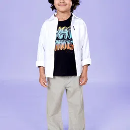 KiddoPanti Boys Printed Pure Cotton T-Shirt With Shirt & Trousers-picture-30