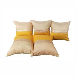 Pink Parrot Cream-Coloured & Yellow Set of 5 Ethnic Motifs Square Cushion Covers-21
