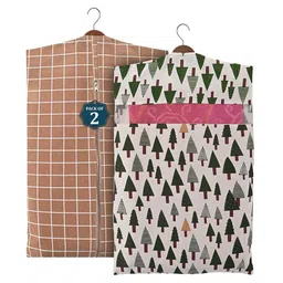 Kuber Industries Brown 2 Pieces Printed Mesh Cotton Hanging Storage Covers Organisers-21