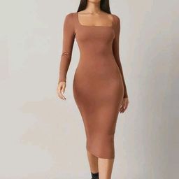 TRENDY ERA Women Scoop Neck Bodycon Midi Dress-image-35
