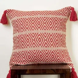 Aura Maroon & Beige Geometric Embroidered Cotton Square Cushion Cover-8