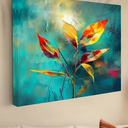 SAF Blue & Yellow Abstract Colorful Leaf Canvas Wall Art-42