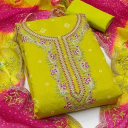 KALINI Green Chanderi Cotton Digital Print With Coding Work Unstitched Dress Material image 2