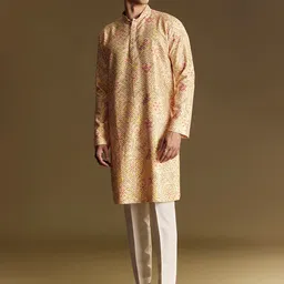 KALKI Fashion Men Floral Printed Regular Kurta with Trousers-picture-49