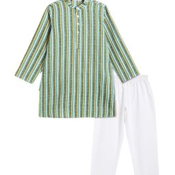 Campana Boys Striped Regular Kantha Work Pure Cotton Kurta with Pyjamas-picture-49