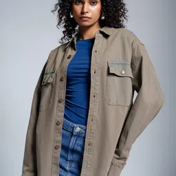 FREAKINS Women Washed Denim Jacket with Patchwork-image-23