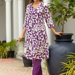 MITTOO Floral Printed Shirt Collar A-Line Kurta With Pyjama-picture-52