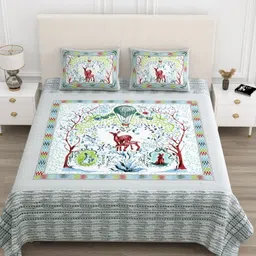 JAIPUR FABRIC Grey Conversational Printd Pure Cotton 210 TC King Bedsheet Set 2.74 x 2.54m-image-70