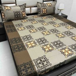 Pure Decor Brown & Yellow Ethnic Motifs 330 TC Queen Bedsheet with 2 Pillow Covers-image-71
