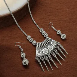 FEMMIBELLA Silver-Plated Oxidised Jewellery Set-picture-7