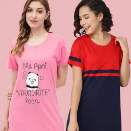 Christy World Women Pack Of 2 Colourblocked Raglan Sleeves Cotton Longline T-shirt-picture-36