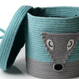 Dolce Casa Turquoise Blue & Grey Textured Rope Laundry Bag With Lid-43