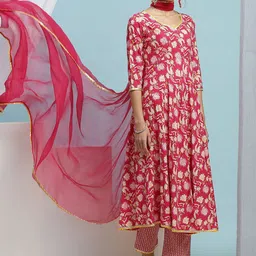 Khushal K Women Floral Printed Regular Kurta with Palazzos & With Dupatta-picture-10