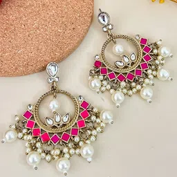 Zeviel Gold-Plated Kundan Studded & Artificial Beaded Circular Shaped Chandbalis-picture-5