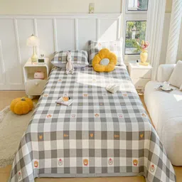 JC HOME Grey & White Checked Queen Bed Cover With Pillow Covers-image-68