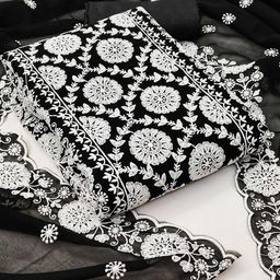 SAINOOR Floral Embroidered Silk Georgette Semi-Stitched Dress Material-image-84