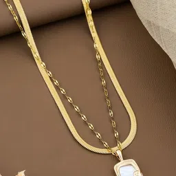 QUERALT Stainless Steel Brass-Plated Pearls Beaded Layered Statement Necklace-picture-19