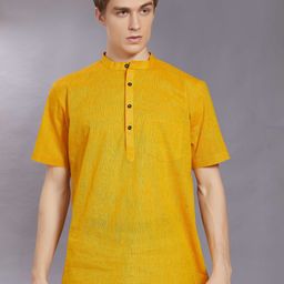 PulseIQ Men Mandarin Collar Half Sleeves Ethnic Casual Short Cotton Kurta-image-4
