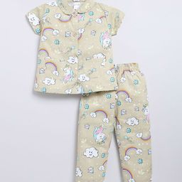 NAUTI KIDZ Girl Printed Shirt Collar Short Sleeves Pure Cotton Night suit-picture-38