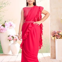 Aarika Girls Sequin Embroidered Choli & Lehenga Saree With Attachable Dupatta-picture-26