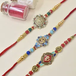 MEIRA JEWELLERY Set Of 3 Shri Ram Rakhis With Greeting Card & Roli Chawal-image-35