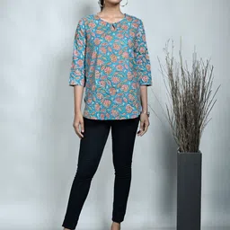 Earthwear Floral Printed Regular Cotton Straight Kurti-image-44