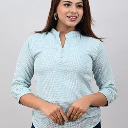 FELLAMO Women Cotton Checked Cotton Shirt Style Top-image-46