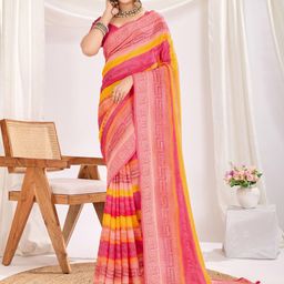 Mitera Striped Zari Poly Georgette Saree-picture-10