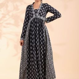 KALINI Floral Printed Square Neck Long Sleeves Empire Pure Cotton Anarkali Kurta-image-85
