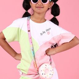 V-Mart Girls Colourblocked Round Neck Pure Cotton T-shirt With Shorts-picture-39