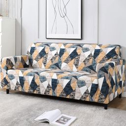 Aura Grey & White Printed Polyester 1 Piece Sofa Cover With Arms-image-103