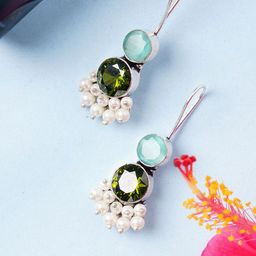 Bamboo Tree Jewels Artificial Stones Studded & Beaded Oxidised Circular Drop Earrings-image-95