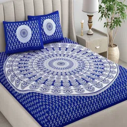 tundwal's Blue & White Printed Pure Cotton 210 TC King Bedsheet Sets - 2.28 m x 2.74 m-image-92