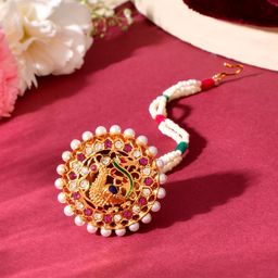 Silvermerc Designs Gold-Plated Pearls Studded Maang Tikka Head Jewellery-picture-32
