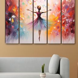 Aura White & Yellow 5 Piece Synthetic Wood Other Wall Paintings-image-71