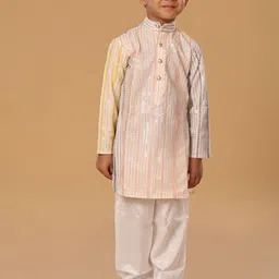 The Mini Trunk Boys Striped Embroidered Kurta with Pyjama-44
