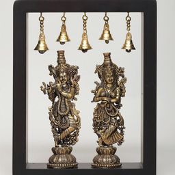 Exotic India Yellow & Black Radha Krishna Statue With BellsWallDecor-image-56