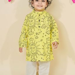 Chanda Mama Boys Geometric Printed Mandarin Collar Pure Cotton Straight Kurta With Pyjamas-image-55