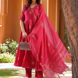 Moda Rapido Women Woven Design Anarkali Kurta with Trousers & Dupatta-picture-37