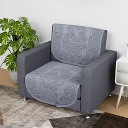 Aura Grey 2 Pieces Printed Cotton 1 Seater Sofa Cover-57