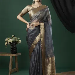 HI FI NX Striped Zari Organza Saree-image-50