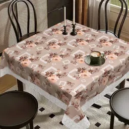 LooMantha Beige Floral Waterproof Plastic 4-Seater Table Cover-44