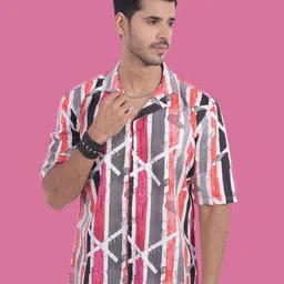 STITCH MONKEY Men Comfort Cuban Collar Abstract Printed Casual Shirt-image-78