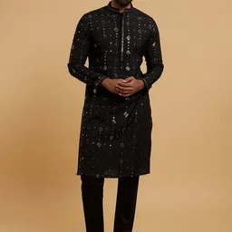 Men Woven Design Ethnic Kurta with Pyjama-12