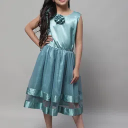 JAKANARY Girls 1 Self Design Bow Fit & Flare Knee Length Dress-picture-9