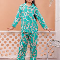 Stuffie Land Girls Printed Pure Cotton Shirt With Trousers Clothing Set-image-96