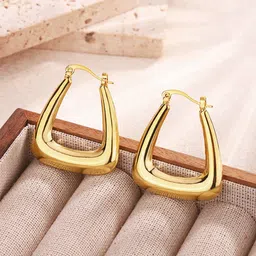 Jewels Galaxy Stainless Steel Gold-Plated Contemporary Hoop Earrings-image-52